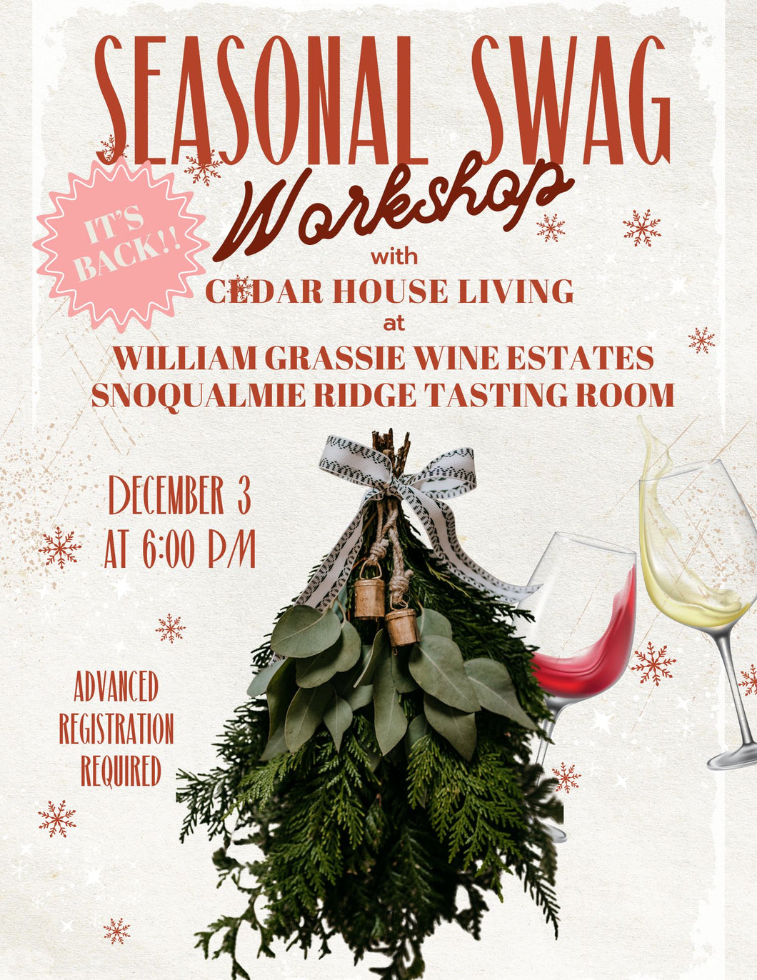 Seasonal Swag Workshop at William Grassie Tasting Room Snoqualmie Ridge
